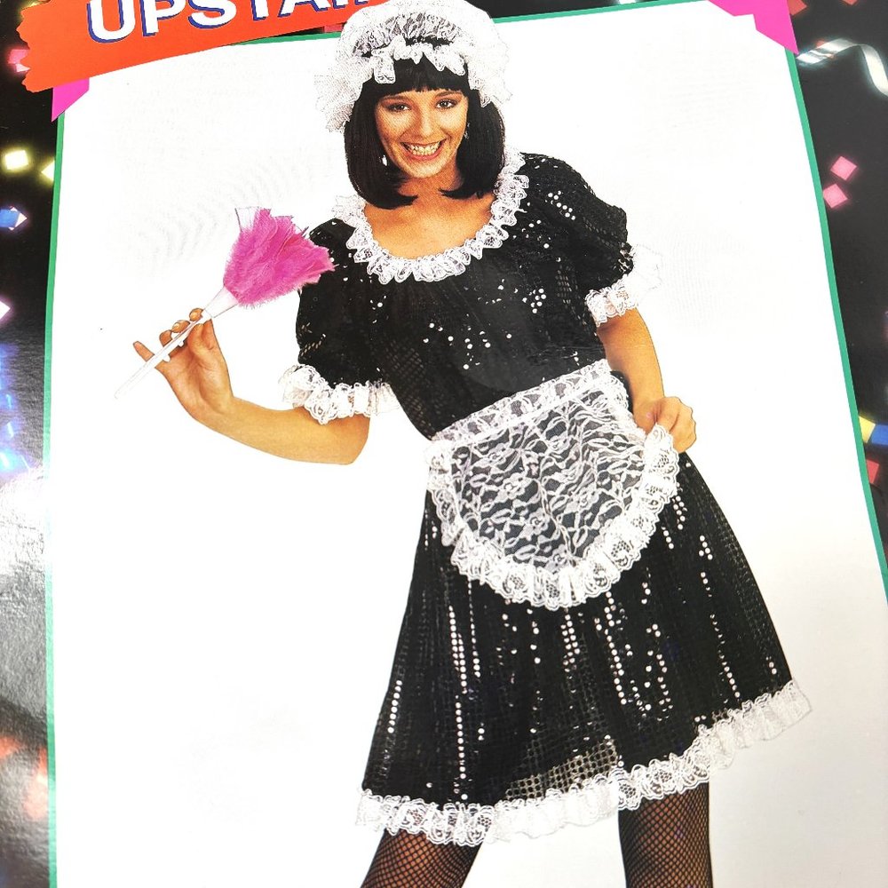 French Maid Blk Sequin Upstairs Maid  Rubies Deluxe  One Size 15366 NOS NWT